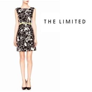 The Limited black and‎ white Floral Mini Dress with yellow belt